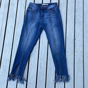 KanCan Blue Frayed Hem Skinny Jeans